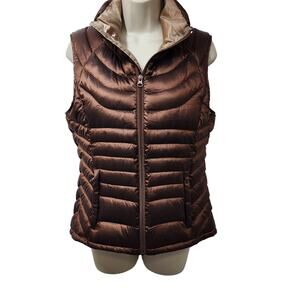 Bernardo Womens Puffer Vest Small Metallic Brown Goose Down Full Zip Gorpcore
